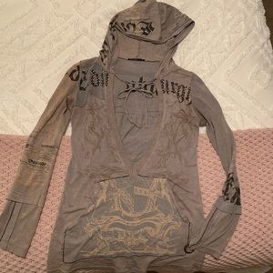 Salvage distressed pullover with deep neckline